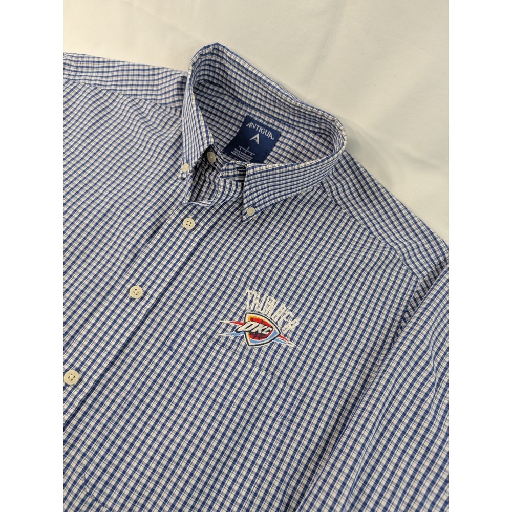Oklahoma City Thunder / Antigua Shirt Men's Large Blue Plaid Long Sleeve Gingham